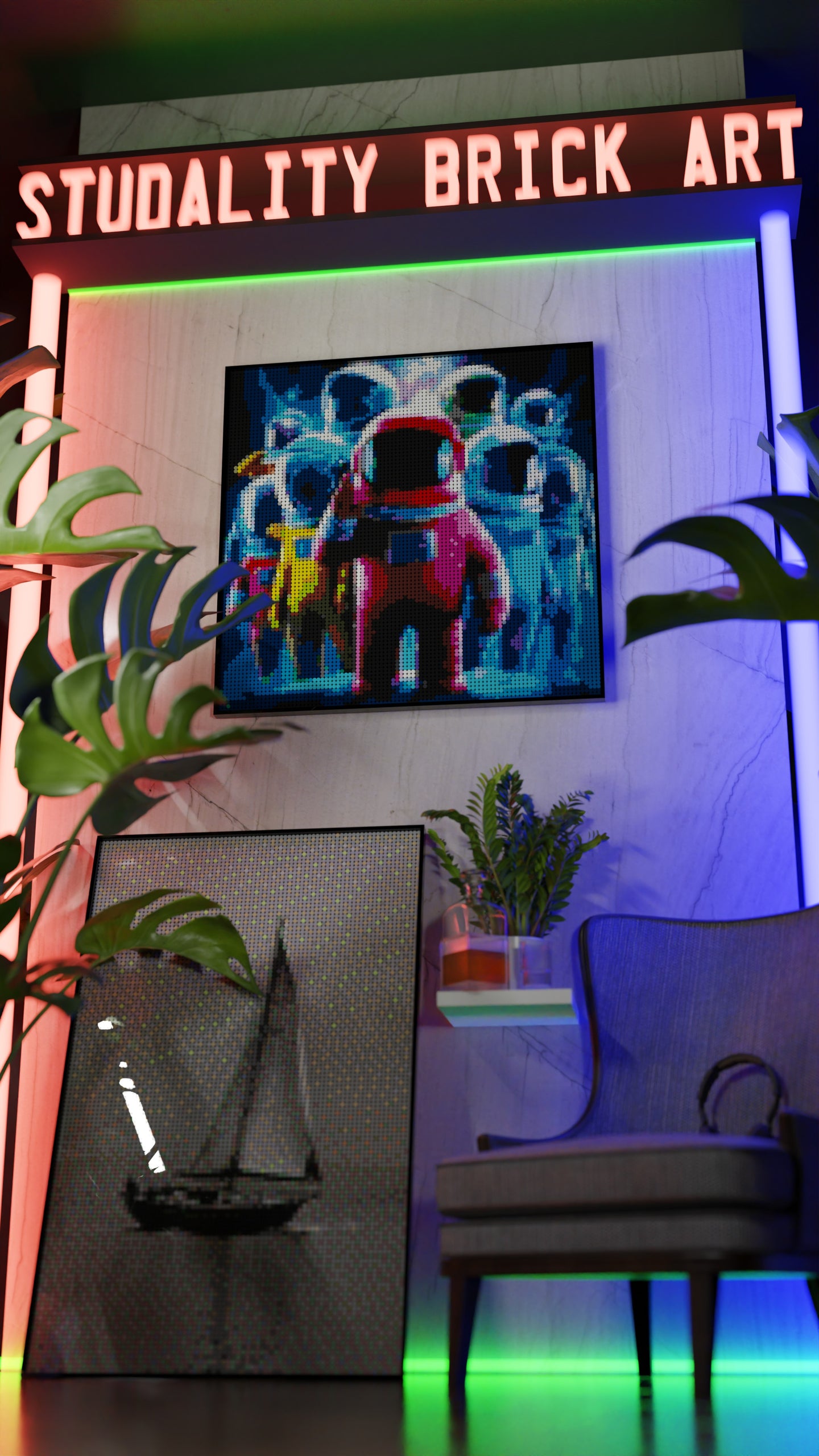 Amongst Friends LEGO® Style mosaic pixel art design for display